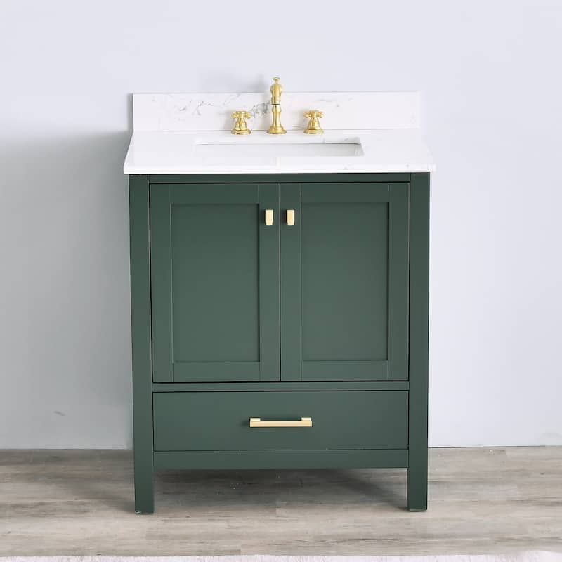 Prismora 30 in. Juniper Green Vanity with Countertop & Splash, Single Sink - Vanity & Engineered Marble Top