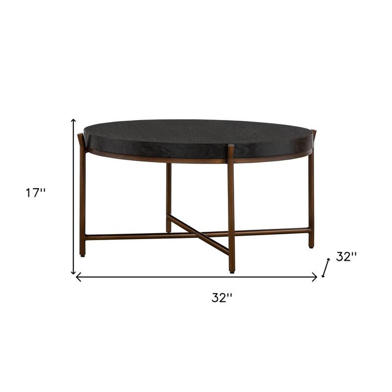 HomeRoots 32" Black And Brown Solid Wood And Metal Round Coffee Table - 32