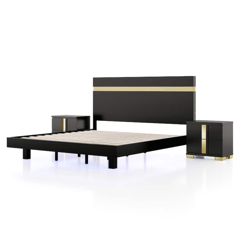 Furniture of America Halifax Modern 3-Piece Wood Platform Bedroom Set with Underbed LED
