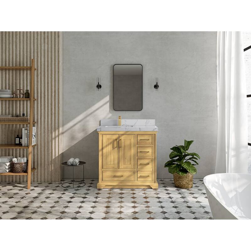 Willow Collections 36 in. W x 22 in. D Charlotte Teak Left Offset Sink Bathroom Solid Teak Vanity with Countertop