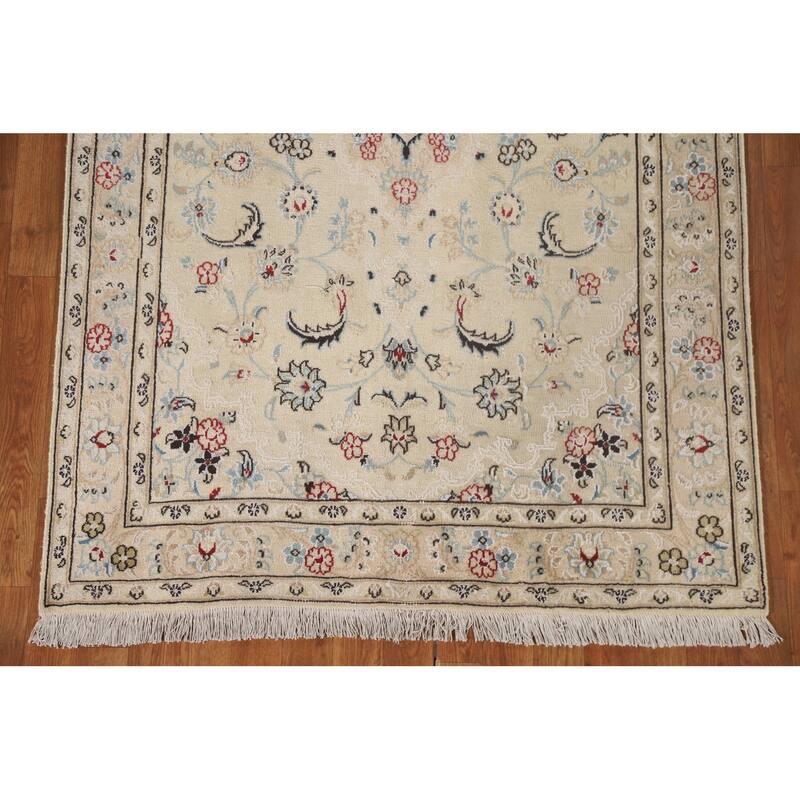 Nain Persian Vintage Area Rug Handmade Wool & Silk Highlight Carpet - 4'0"x 6'5"