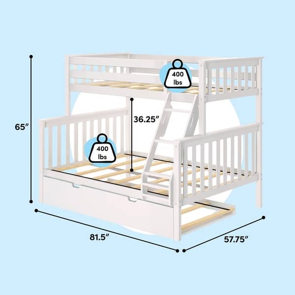 dimension image slide 3 of 9, Max and Lily Twin over Full Bunk Bed with Trundle Bed
