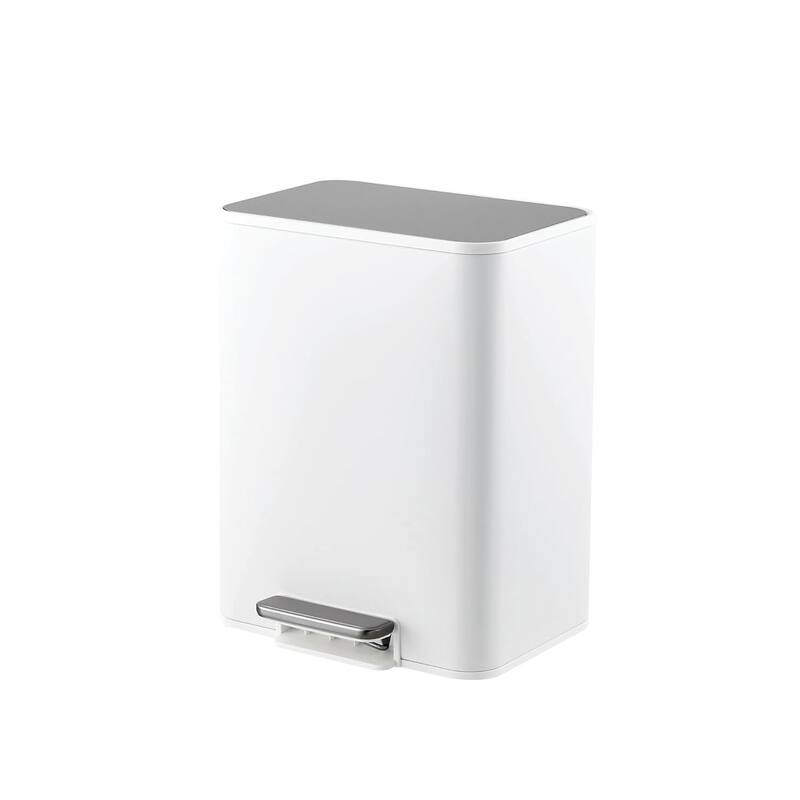 3.4-Gallon Rectangular Step Trash Can Stainless Steel with Soft-Close Lid and Removable Bucket White - 18L