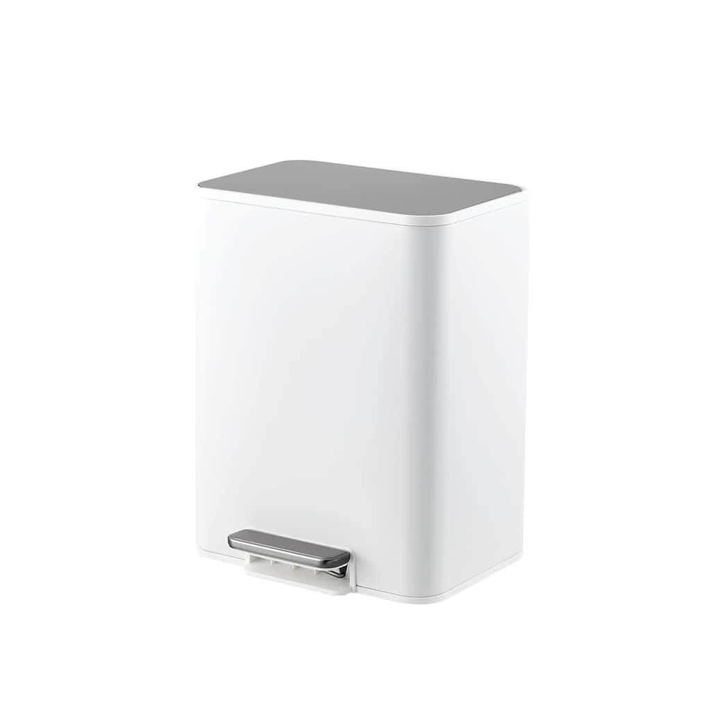 3.4-Gallon Rectangular Step Trash Can Stainless Steel with Soft-Close Lid and Removable Bucket White
