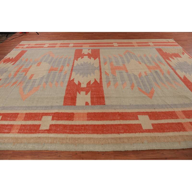 Hand Woven Oriental 100% Jute Carpet Southwestern Modern Multi-Colored Kilim Area Rug - 13' 3'' X 10' 0''