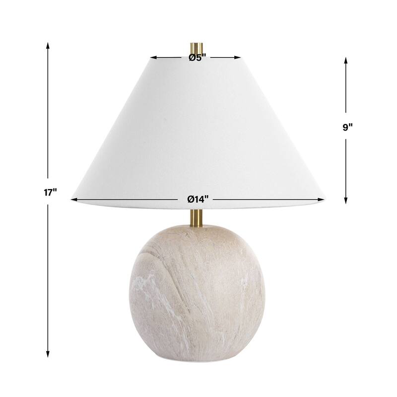 Table Lamp, Water Marble Ceramic and White Linen Shade, 17 Inch