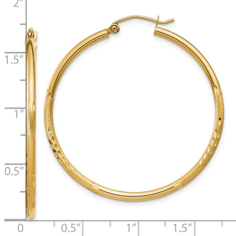 Curata 14k Yellow Gold Satin and Sparkle Cut Round Tube Hoop Earrings - 40x45mm