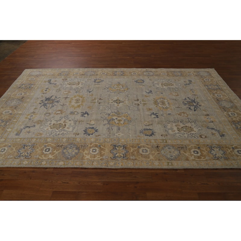 Vegetable Dye Oushak Turkish Area Rug Handmade Grey Wool Carpet - 5'9" x 9'2"