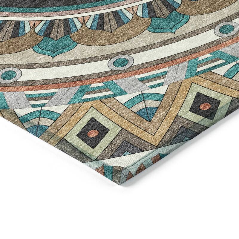Machine Washable Indoor/ Outdoor Boho Mosaic Chantille Rug