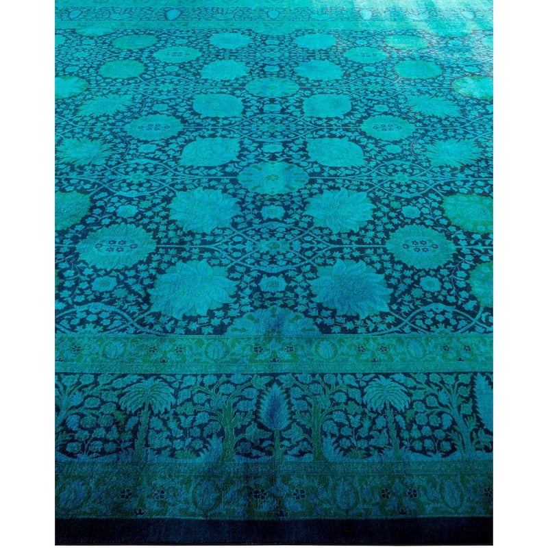 Overton Hand Knotted Wool Vintage Inspired Modern Contemporary Overdyed Blue Area Rug - 9' 1" x 12' 0"