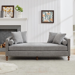 75.2"Wide Upholstered Chaise Lounge with Nailheads, Sleeper Sofa Couch With 4 Throw Pillows & 2 Bolsters, Rubberwood Legs