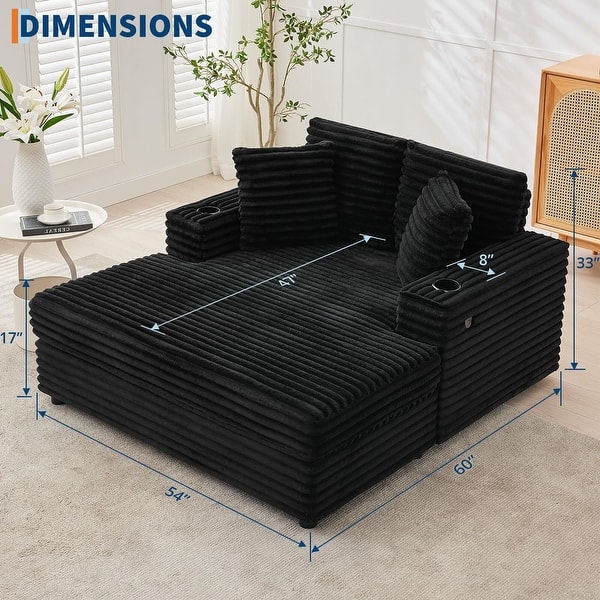 dimension image slide 1 of 2, 60 Inch Upholstered Sofa Bed with Throw Pillows and Armrests, Comfy Corduroy