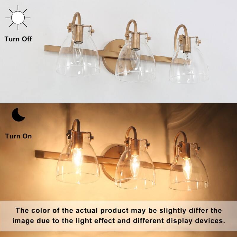 Modern 3-Light Gold Bathroom Vanity Light Glass Shade Wall Sconces - L 21"x W 9"x H 8"
