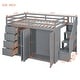 preview thumbnail 13 of 18, Gray Full Size Wood Loft Bed With Built-in Wardrobes, Cabinets and Drawers for Bedroom