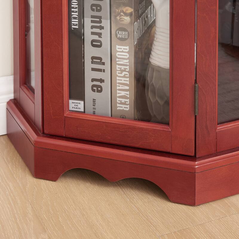 Lighted Corner Curio Cabinet with Tempered Glass Doors & Shelves - Elegant Display Case with Bulb
