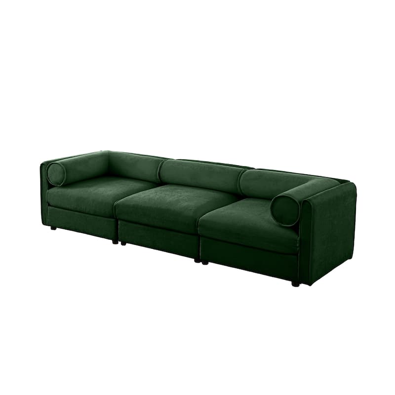 Modern 3 Deep Seat Modular Sofa with Storage, Cylindrical Backrest & Armrests