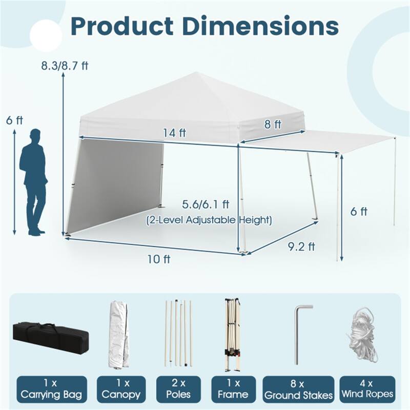 10x9.2 ft Pop-Up Canopy Tent with Awning and Sidewalls Stable Metal Frame for Outdoor Use - 14 x 9.2 x 8.3/8.7 ft (L x W x H)