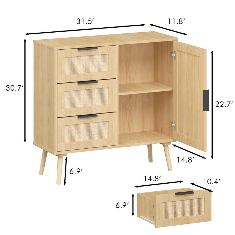 Modern Wooden Storage Cabinet with Three Spacious Drawers and Adjustable Shelf