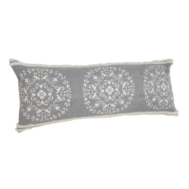 HomeRoots 14" X 36" Gray And White 100% Cotton Geometric Zippered Pillow