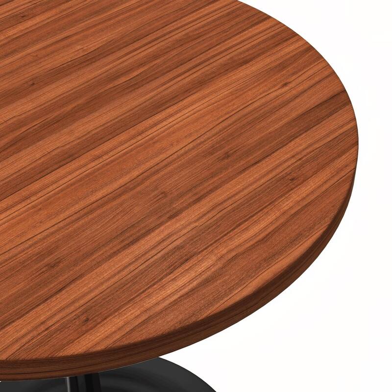 LeisureMod Verve 27" Round Dining Table with MDF Wood TableTop and Black Steel Base for Kitchen & Dining Room - 27.56"