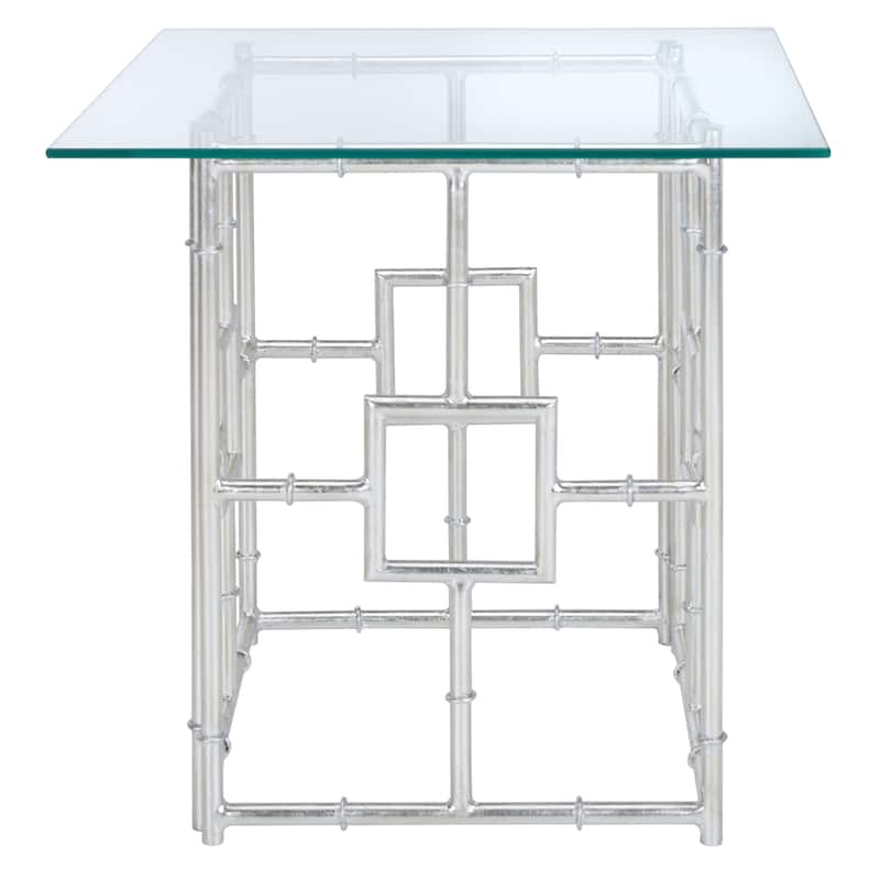 SAFAVIEH Treasures Dragojla Silver/ Glass Top Accent Table - 21.7" x 21.7" x 21.4" - 22Wx22Dx21H