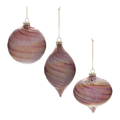 Iridescent Swirl Glass Christmas Ornaments - 6" - Purple - 6ct