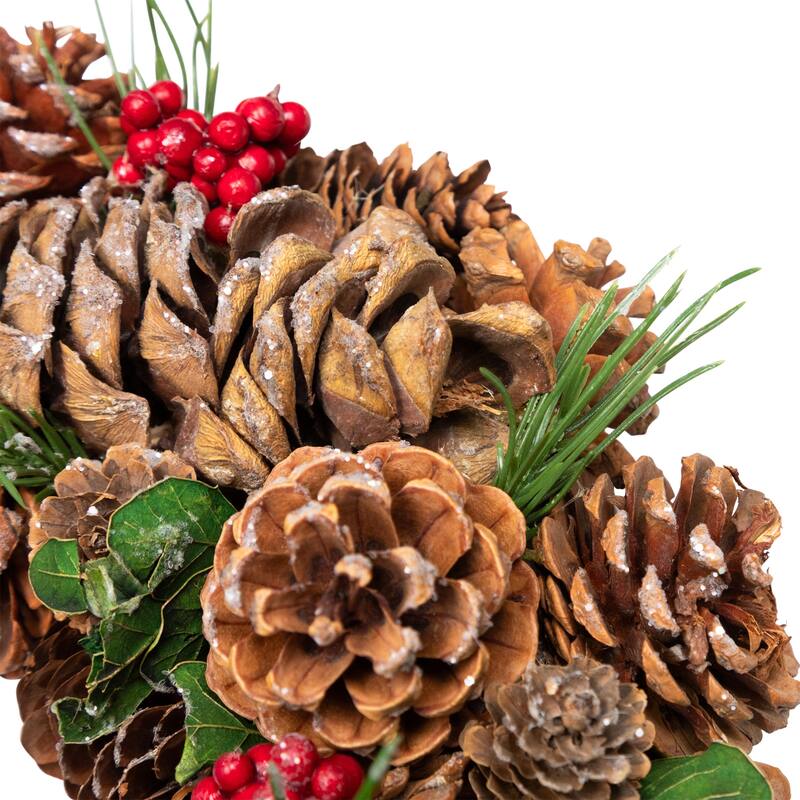 Frosted Pinecone and Red Berry Artificial Christmas Wreath - 13" - Unlit