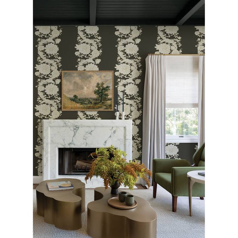 Chris Loves Julia x A-Street Prints Gisela Black Floral Columns Wallpaper