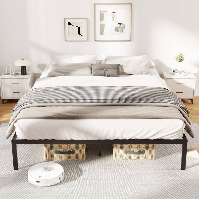 Gymax Queen Size Metal Bed Frame Heavy Duty Support Slats Mattress