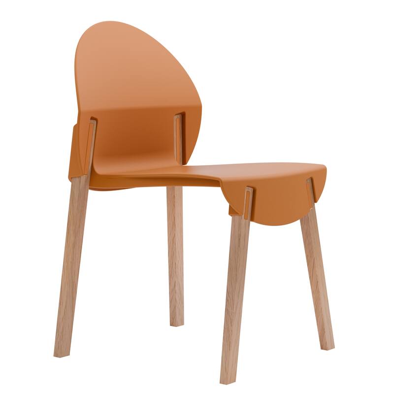 Modern Dining Chairs with Red Oak Wood Legs and PP Seat, 4-Pack