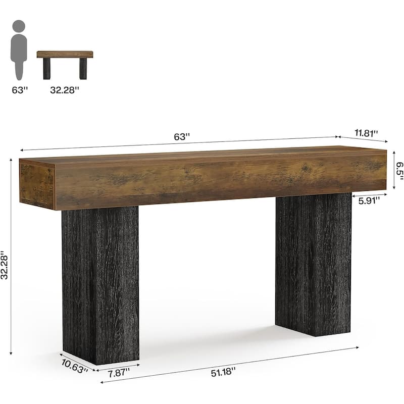 63" Long Farmhouse Console Table Behind The Couch, Wooden Foyer Stand Entry Station for Entryway, Hallway, Living Room