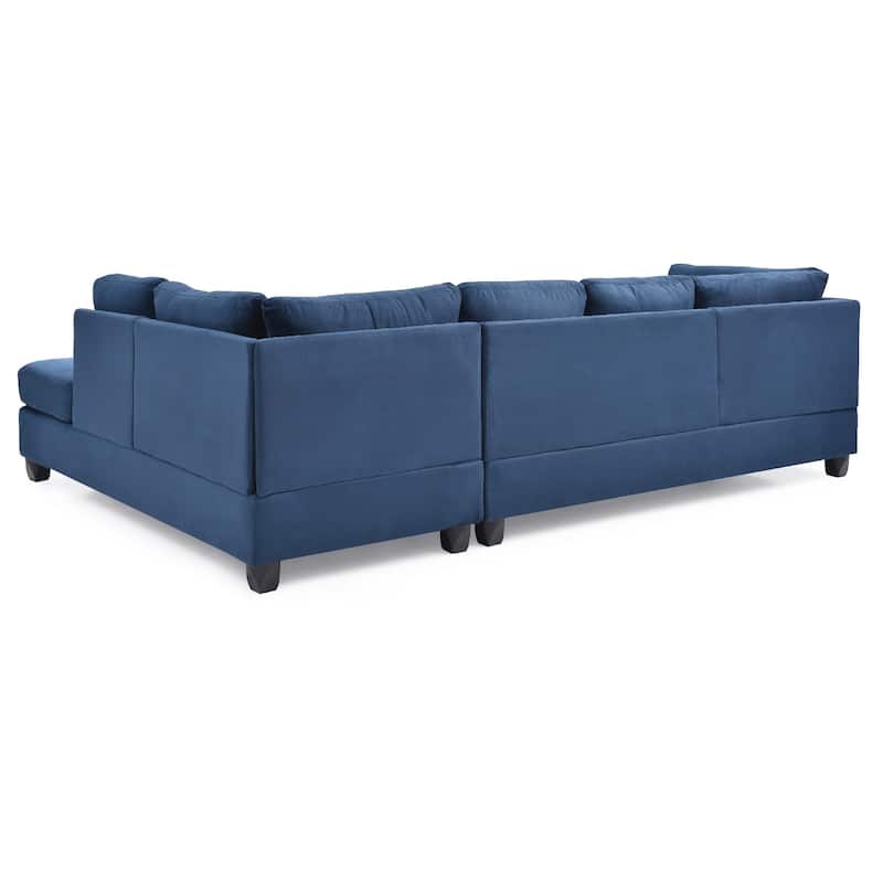 Microsuede 4-Seater Sectional Sofa with Throw Pillows - 111" - Navy Blue