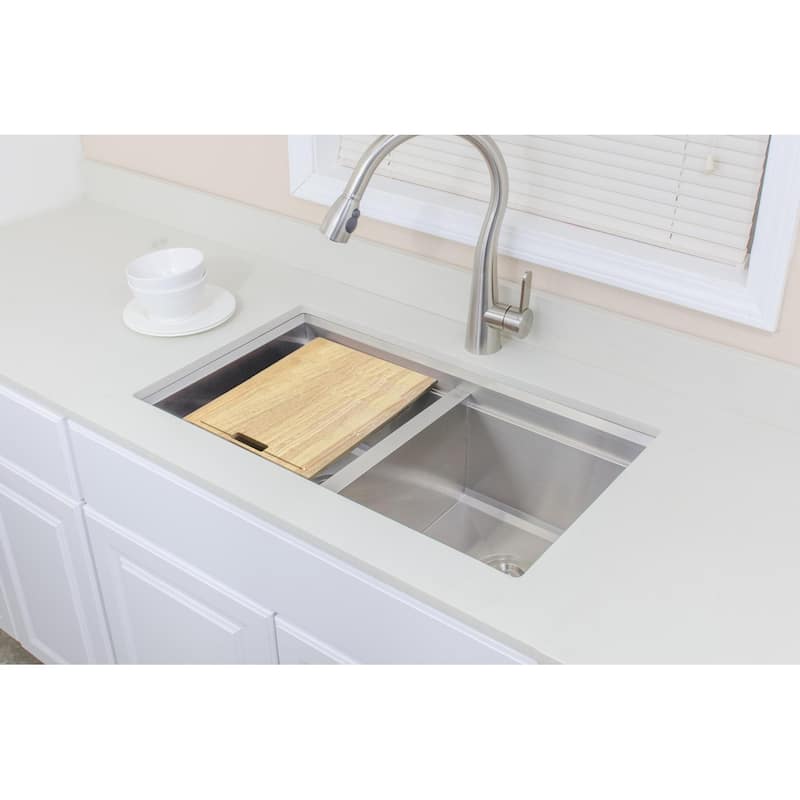 Wells Sinkware 3D Series 32-inch Undermount 50-50 Double Stainless Steel Kitchen Sink w/ Companion Colander and Cutting Board
