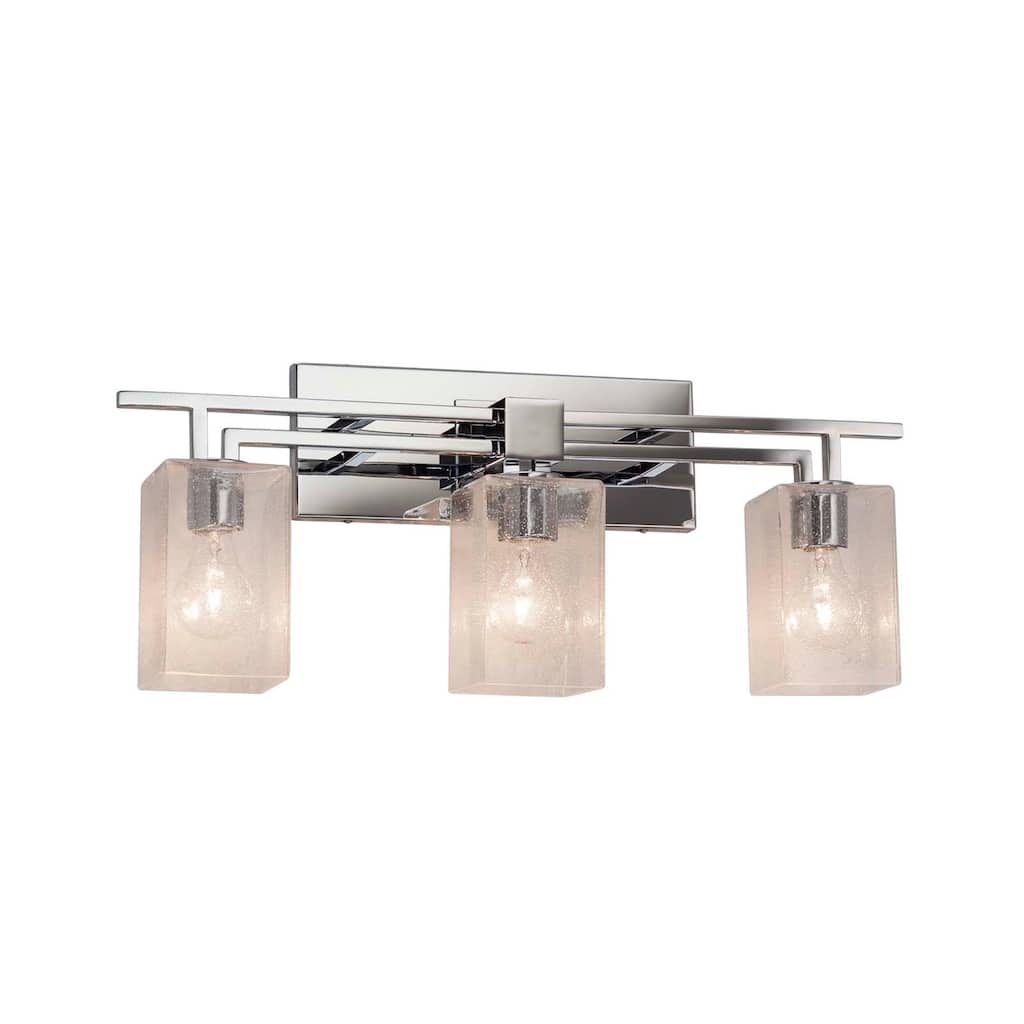 Justice Design Fusion Aero 3-light Polished Chrome Bath Bar, Seeded Square w/ Flat Rim Shade - Polished Chrome