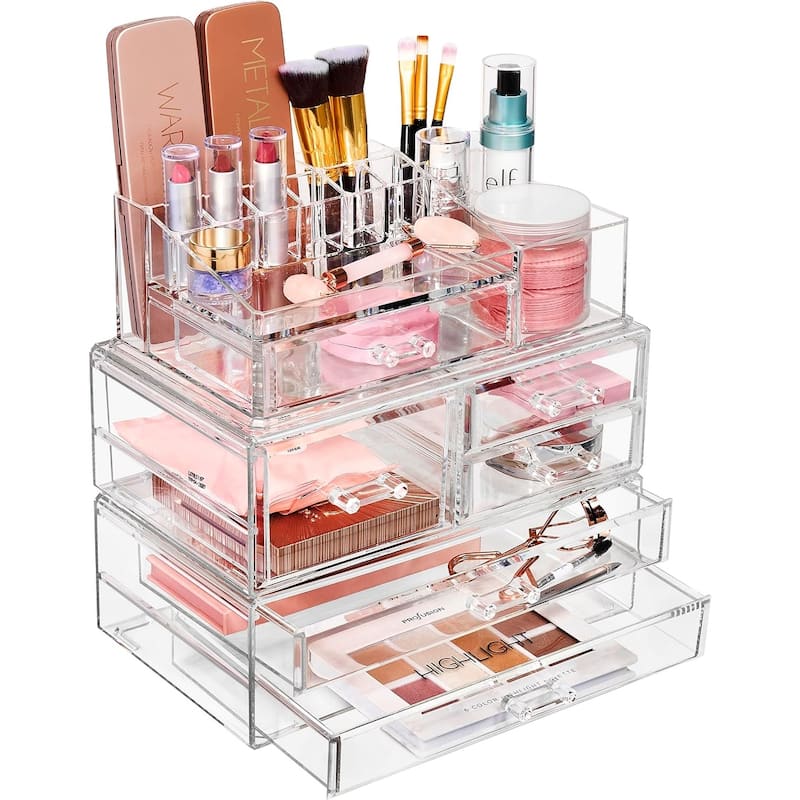 Sorbus Set of Acrylic Drawers with 15 Sectional Organizer 5 Drawers, Large - 11.75 L x 11.75 H x 6.75 W