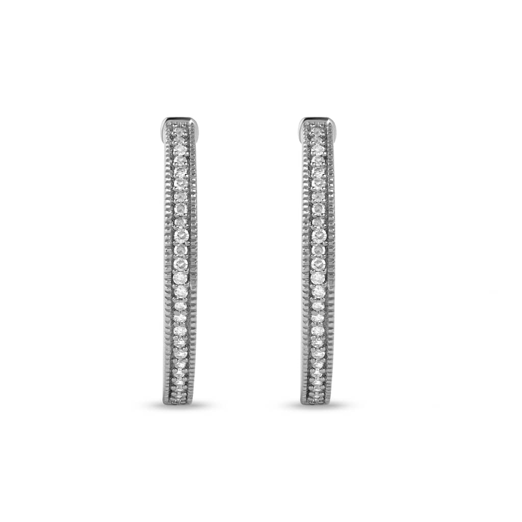 1/6ct TDW Diamond Hoop Stud Earrings in Silver for Women