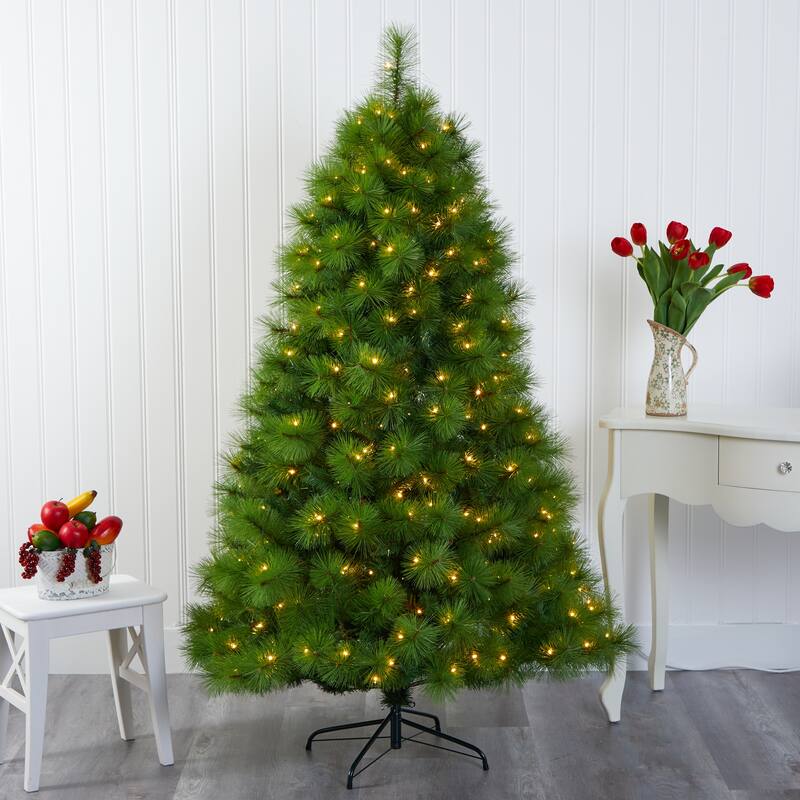 6' Green Scotch Pine Artificial Christmas Tree, Warm Clear LED Lights - 6 Foot