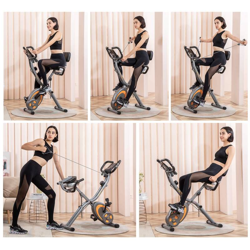 Folding Stationary Bike Recumbent Exercise Bike w/Arm Resistance Bands, Pulse Sensor, LCD