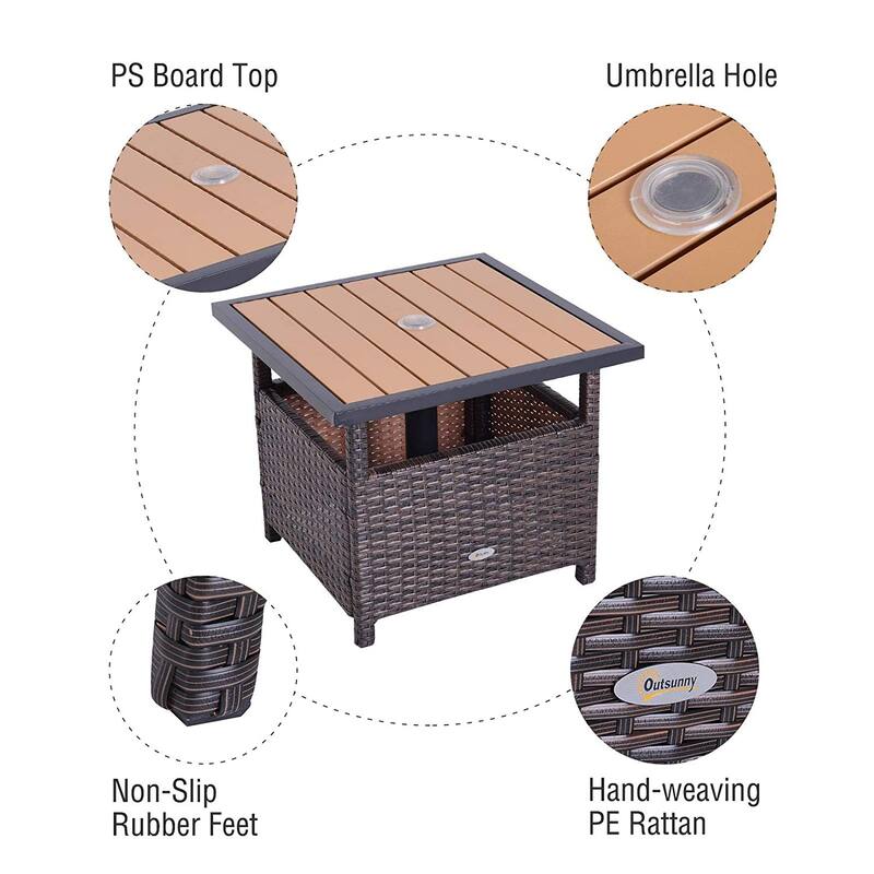 Outsunny Rattan Wicker Outdoor Accent Table with Umbrella Insert