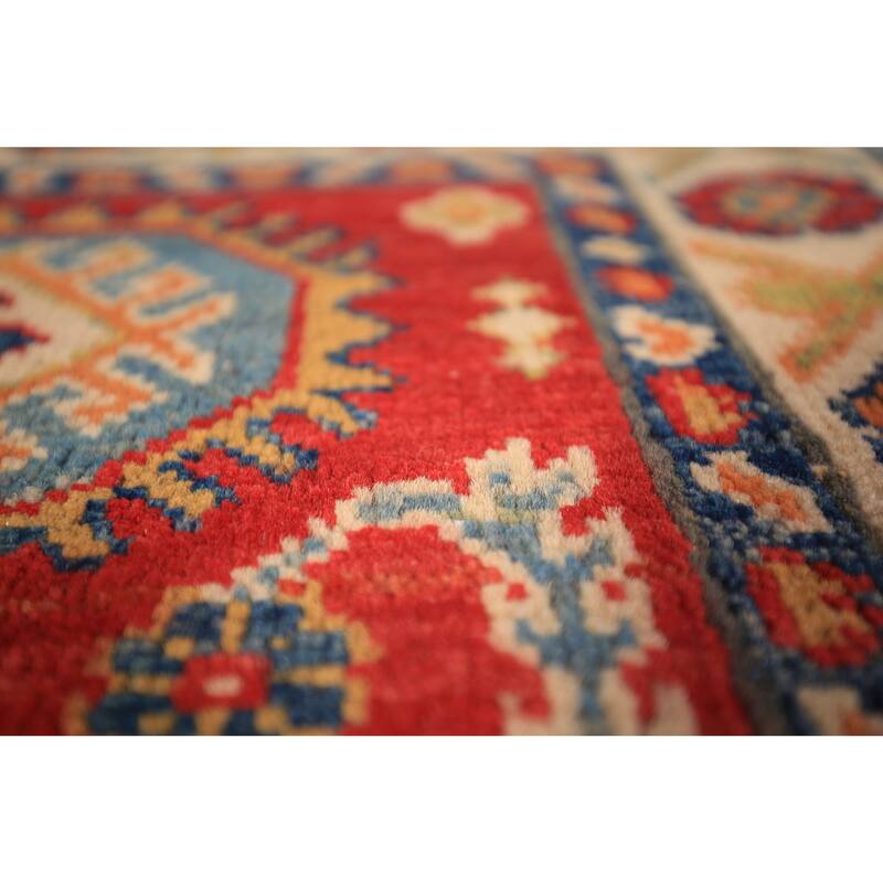 Geometric Red Kazak Oriental Foyer Rug Handmade Wool Carpet - 2'0" x 3'0"