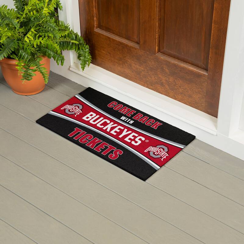 Ohio State University 28 in. x 16 in. PVC "Come Back With Tickets" Trapper Door Mat