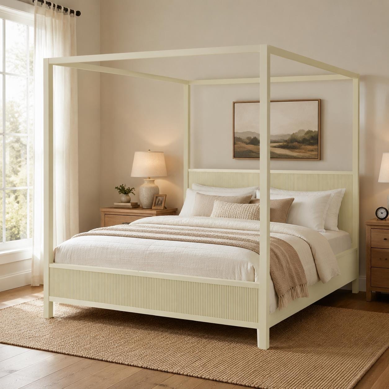 Fluted Wood Canopy Platform Bed with Four-Poster Frame by Harper&Bright Designs