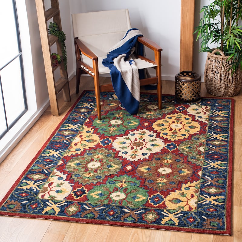 SAFAVIEH Handmade Heritage Faux Bois Traditional Wool Rug - 6' x 9' - Red/Blue