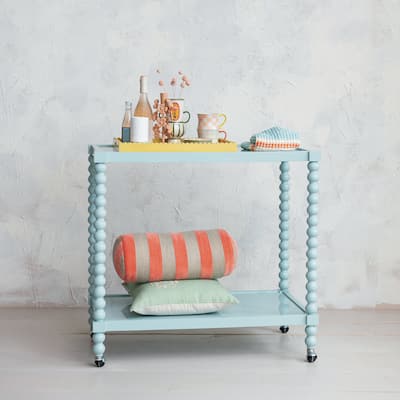 Rubberwood 2-Tier Bar Cart on Wheels