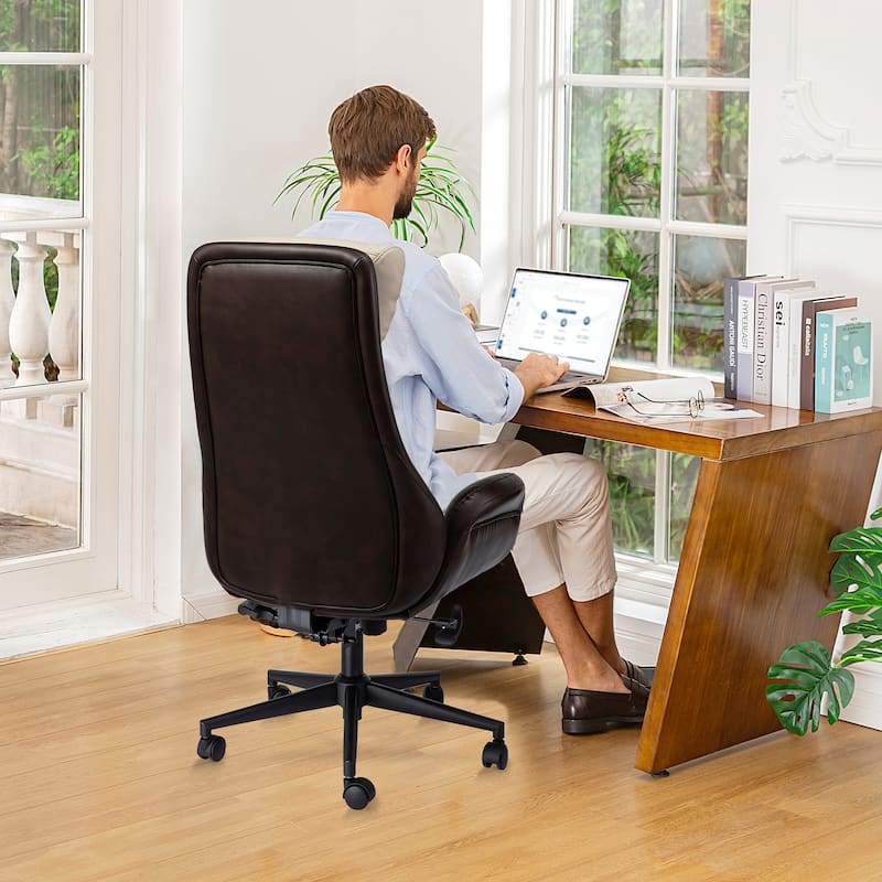 Glitzhome 48-inch Two-tone High Back Gaslift Ergonomic Executive Swivel Home Office Chair - 43.75"-47.75"H
