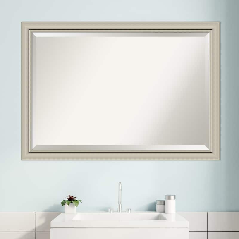 Beveled Wood Bathroom Wall Mirror - Romano Silver Narrow Frame - Outer Size: 40 x 28 in