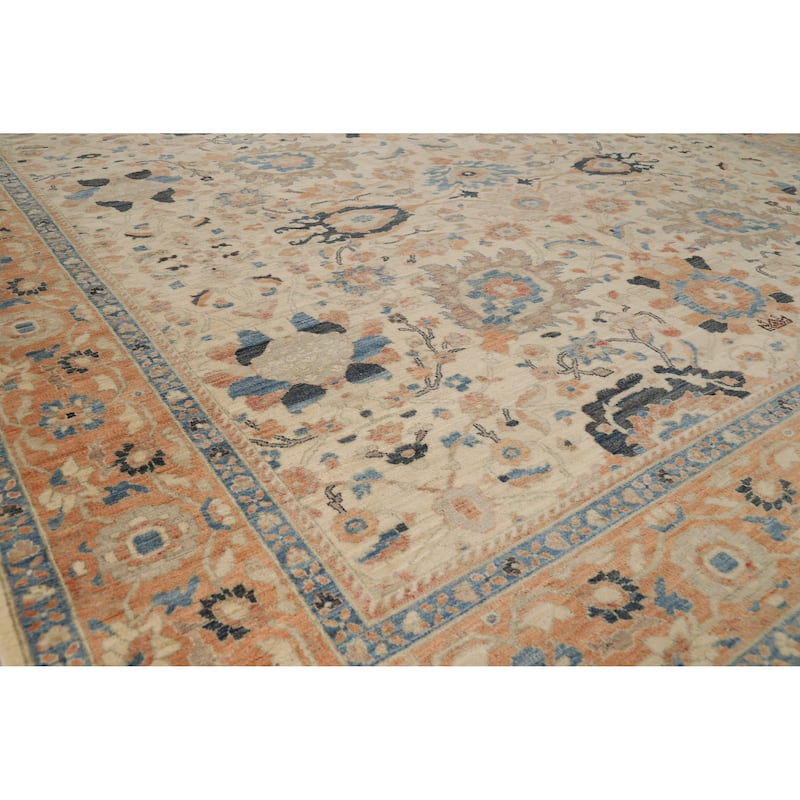 Hand Knotted Oriental 100% Wool Carpet Transitional All-Over Beige & Ivories Oushak Area Rug - 11' 10'' X 9' 0''