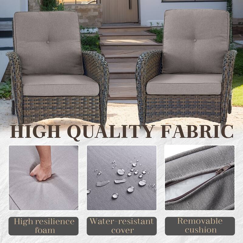 Patio Wicker Patio Chairs with Ottomans -Grey - Brown