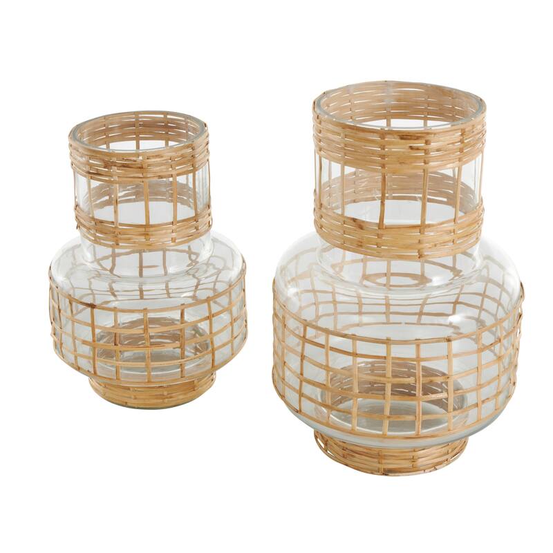Clear Glass Handmade Rattan Wrapped Vase (Set of 2)