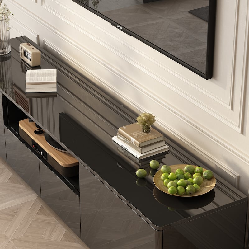 TV Stand LED Light High Gloss White TV Stand LED Entertainment Center
